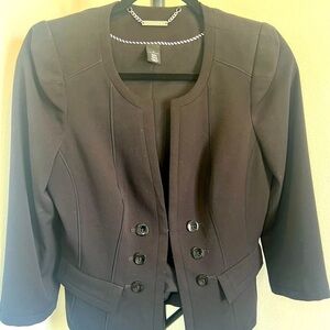 White House Black Market Black double breasted blazer 3/4 sleeves hook front SZ6